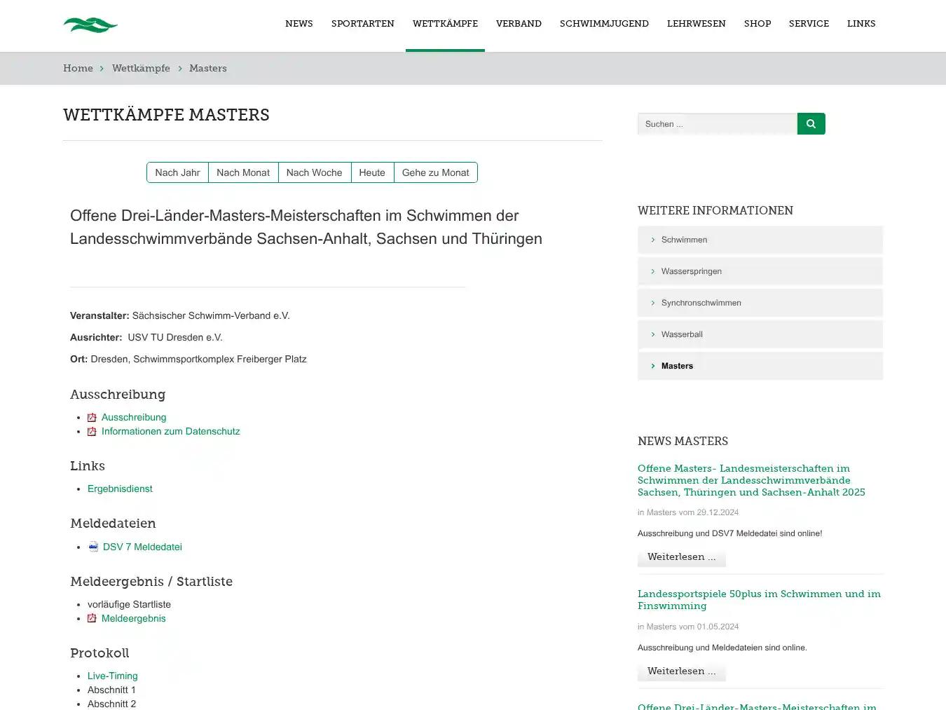 Veranstalterhomepage - https://www.lsv-sachsen.de/wettkaempfe/masters/icalrepeat.detail/2024/04/14/304/-/offene-drei-laender-masters-meisterschaften-im-schwimmen-der-landesschwimmverbaende-sachsen-anhalt-sachsen-und